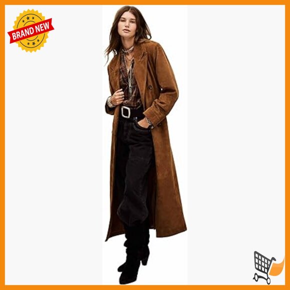 Jackets & Blazers - Extra Long Suede Trench Coat, Double Breasted, Dry Clean Only